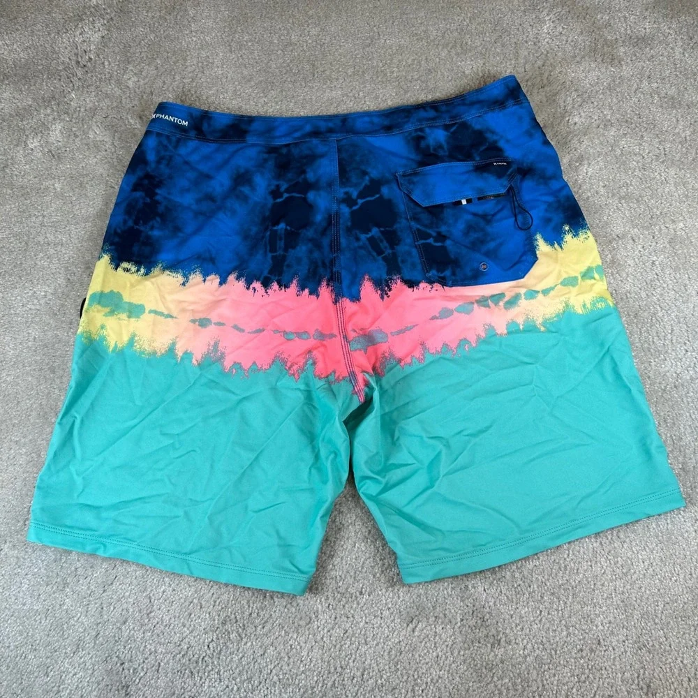 Hurley Board Shorts Mens 34 Blue Pink Teal‎ Tie Dye Stripe Surf Swim Trunks